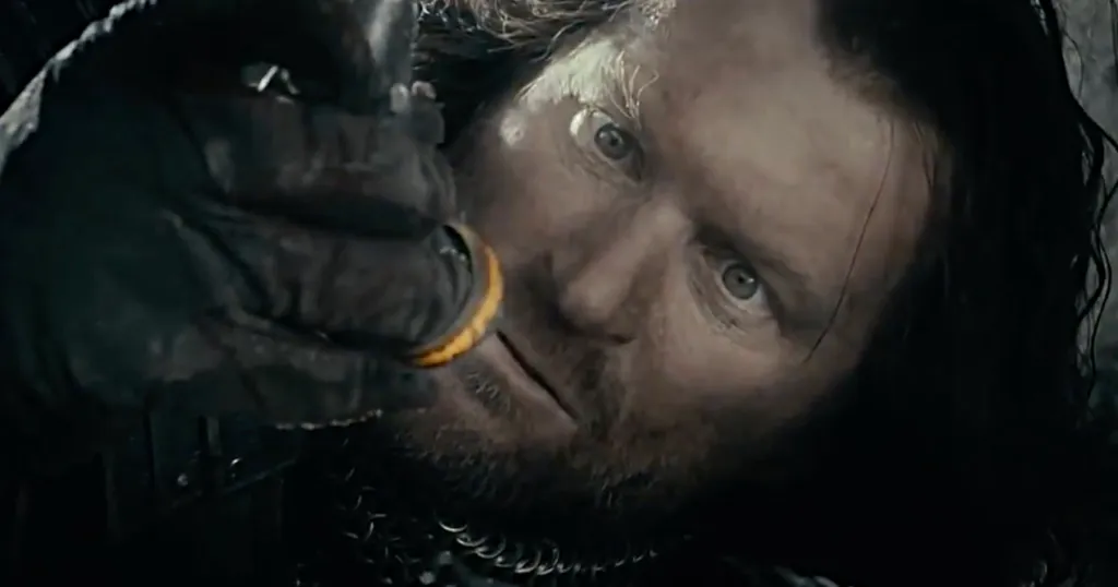 Harry Sinclair's Isildur holds the One Ring after defeating Sauron.