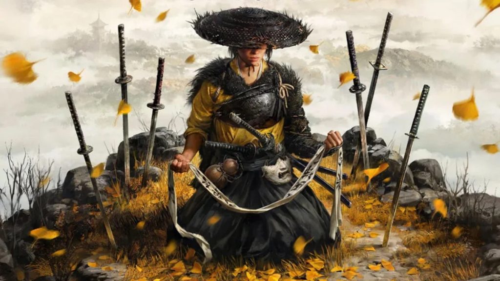 Atsu kneeling in a circle of Katanas.