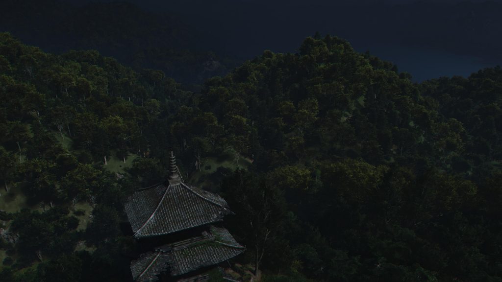 A pagoda hidden in the forest in Assasin's Creed Shadows