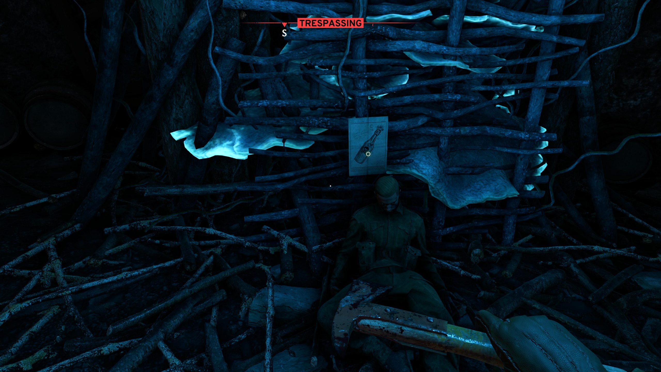a body and a stapled note in Atomfall