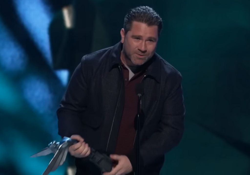 Roger Clark giving a speech after winning the Best Performance award at The Game Awards