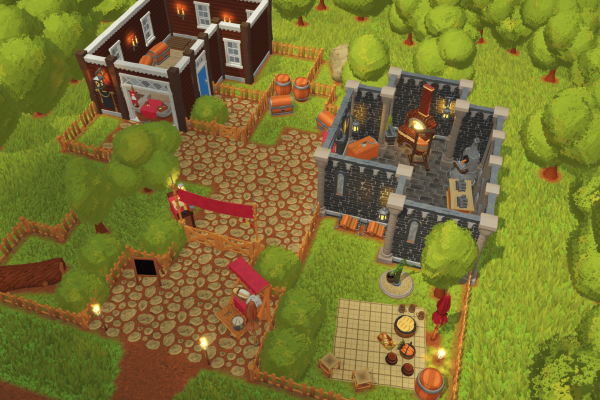 faire trade game on early access, shows a house with farms