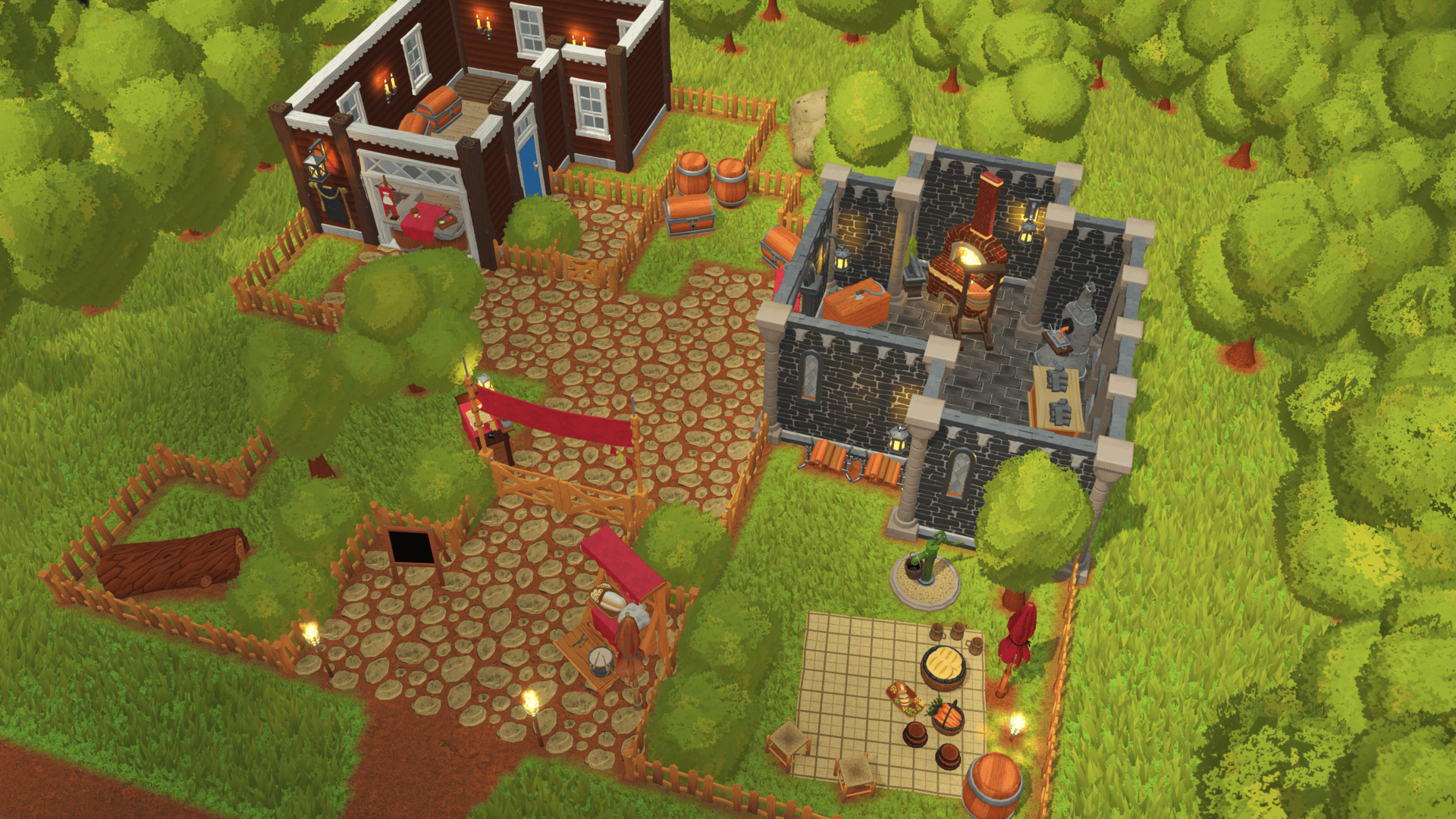 faire trade game on early access, shows a house with farms