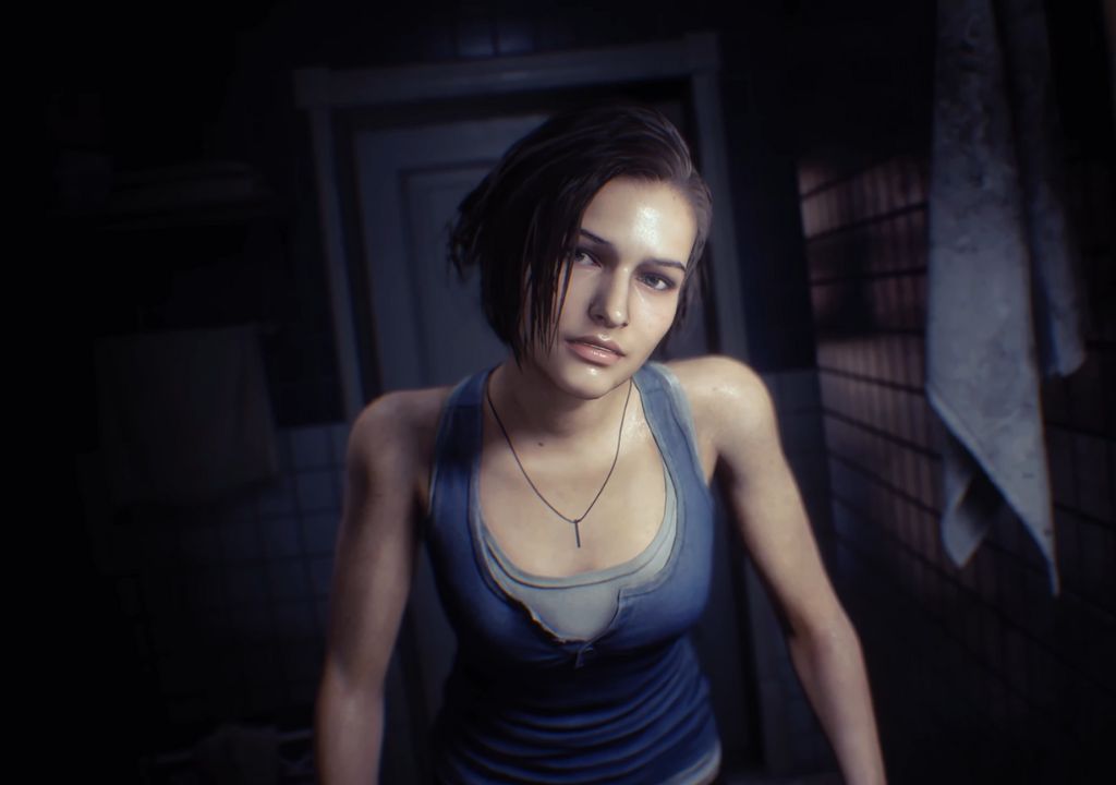 Jill Valentine watching herself in a mirror