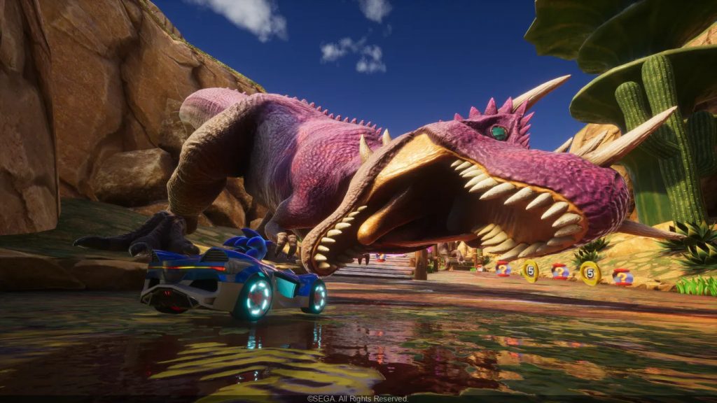 a t-rex in sonic racing: crossworlds