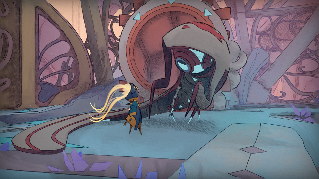 The player meeting an NPC in MIO: Memories in Orbit.