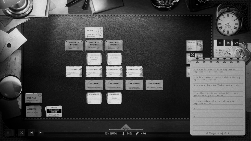 One of the cases gameplay from Obsidian Moon.