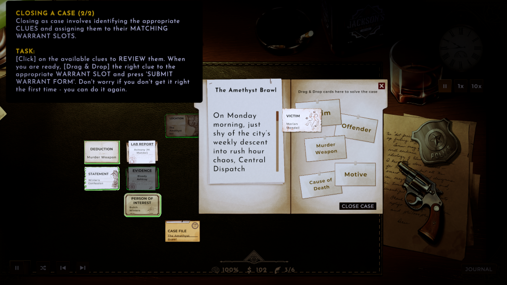 Obsidian Moon's tutorial showing the deduction screen.