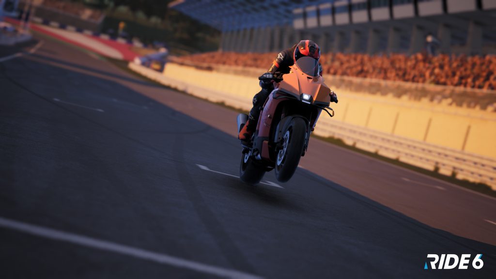 RIDE 6 gameplay of a motorcycle starting a race.