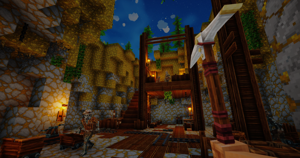 Everwind mine and player holding a pickaxe.