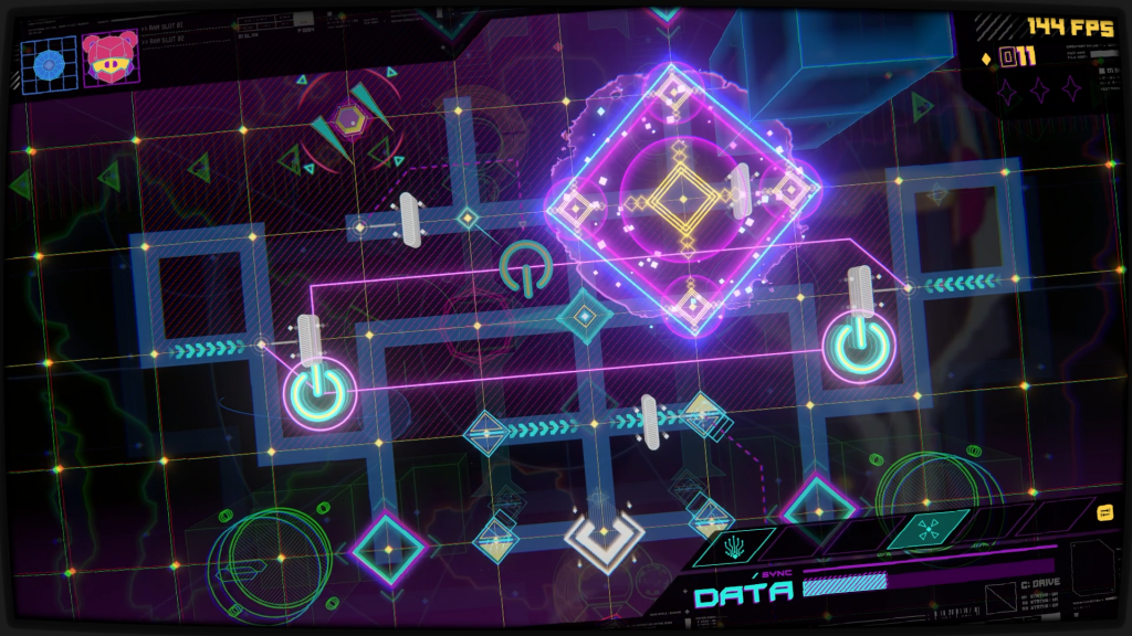 GRIDbeat! gameplay of the player destroying turrets.