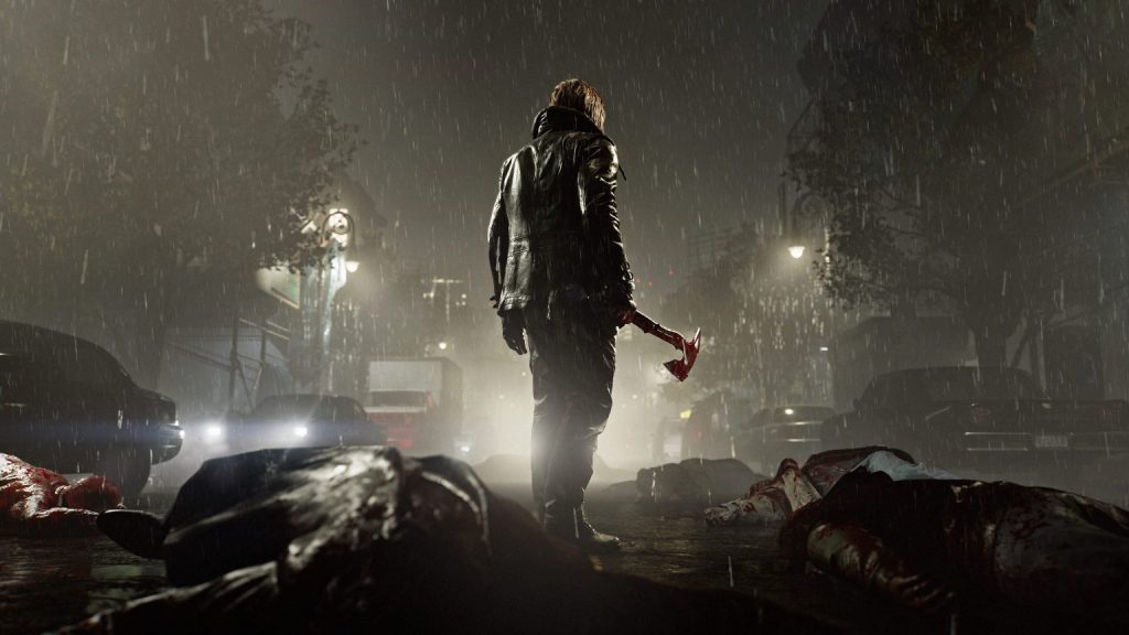 Resident Evil: Requiem Leon holding an axe over zombie corpses.