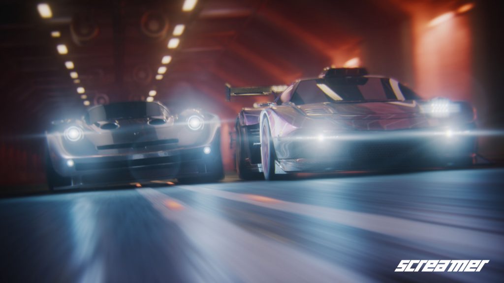 Screamer cars driving through a tunnel.