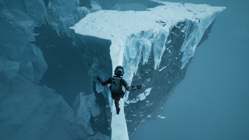Aphelion's character Ariane balancing on ice.