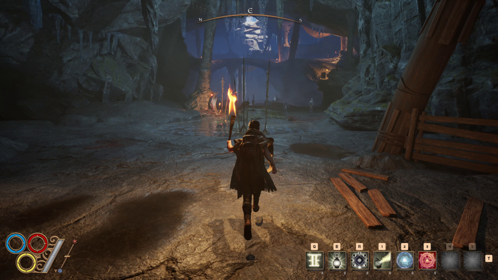 Outward 2 player running in a dungeon.