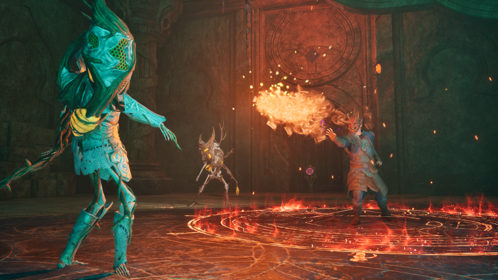 Outward 2 player fighting enemies.