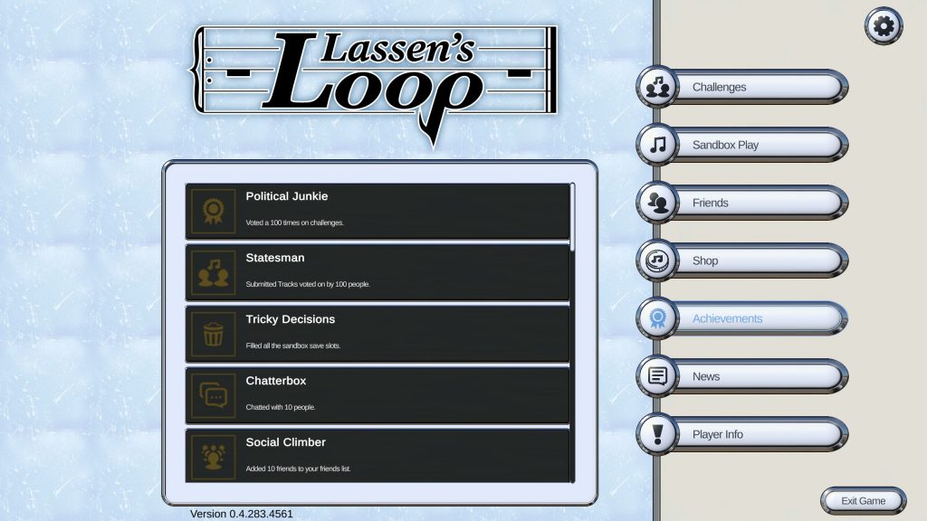 Lassen's Loop main menu.