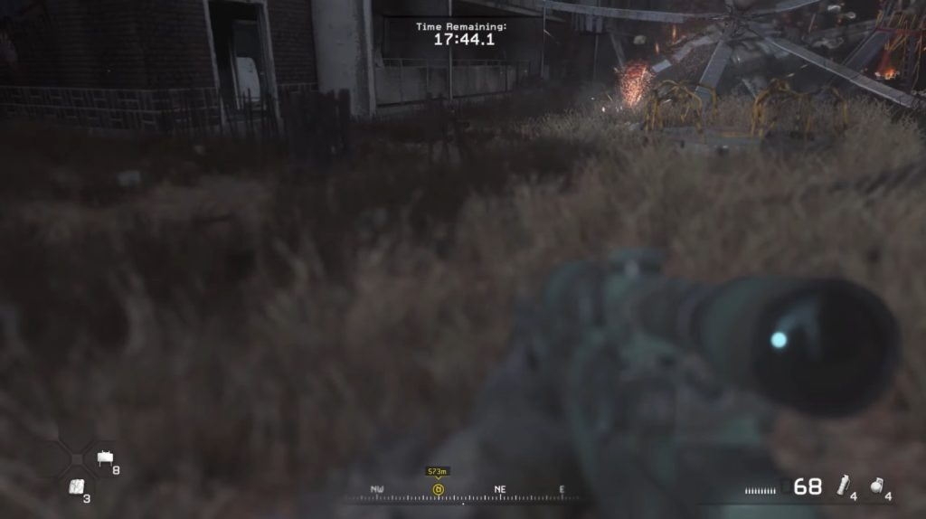 Player watching the crashed helicopter approaching