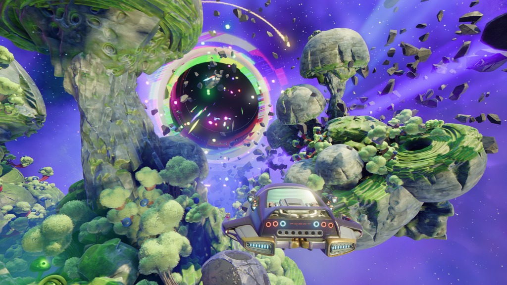 Cosmo Tales gameplay of a ship flying towards a black hole.