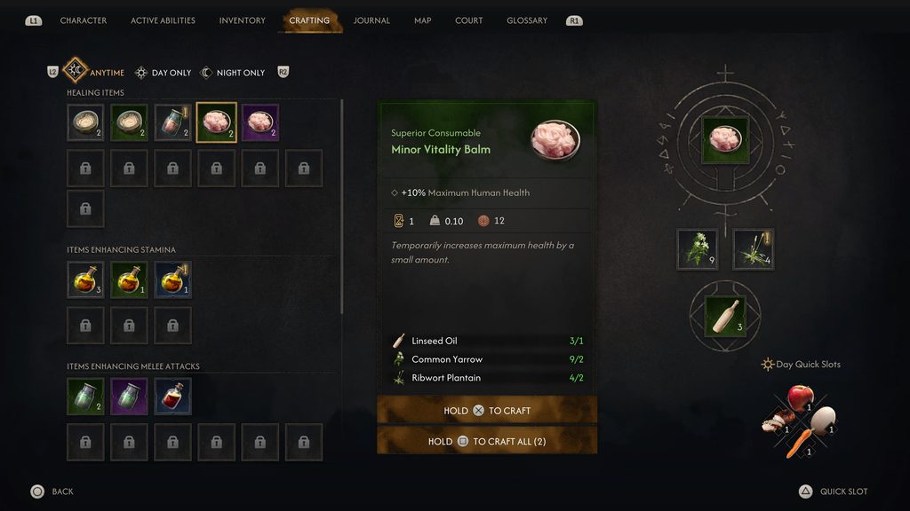 The Blood of Dawnwalker crafting page.