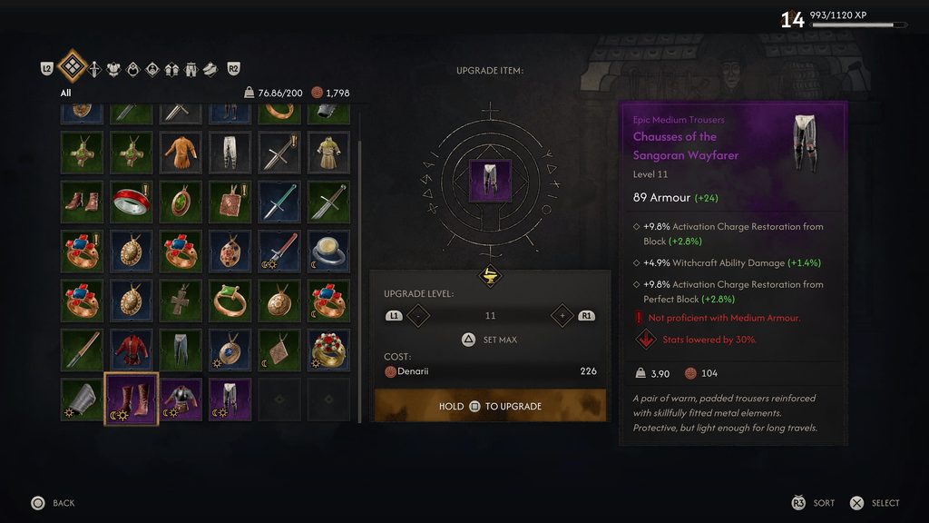 The Blood of Dawnwalker upgrade page.