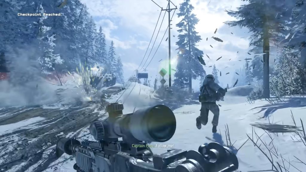 Captain Price running ahead as he spots a BTR