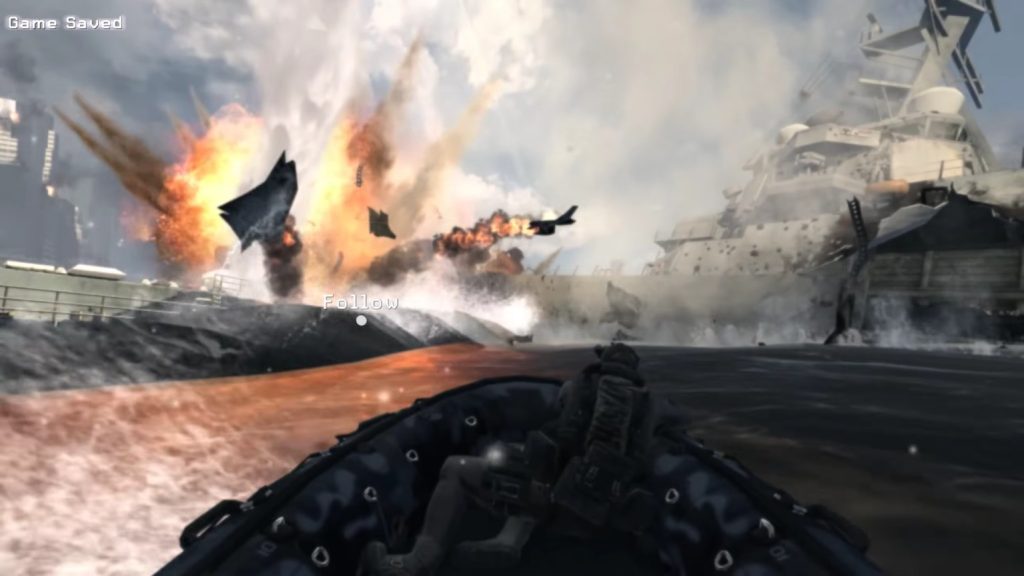 Misslies falls from above into the sea