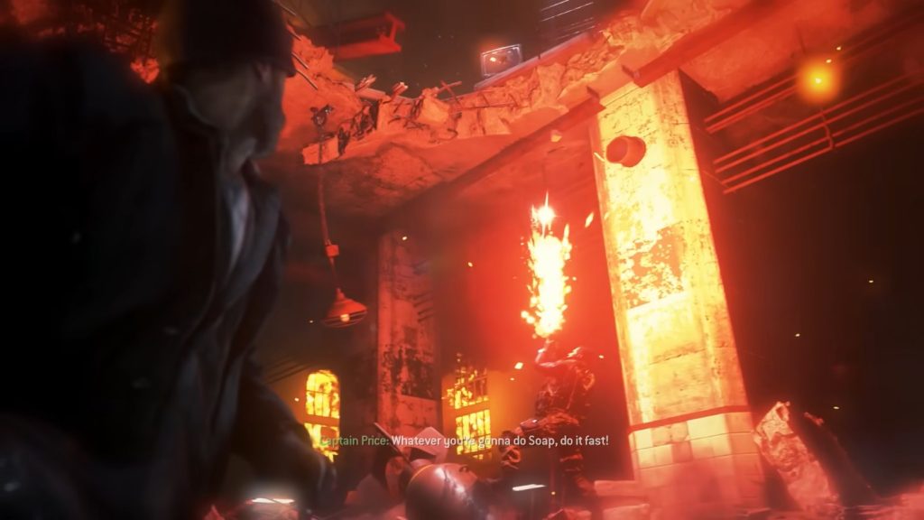 Captain Price watches Soap as he fires a flare