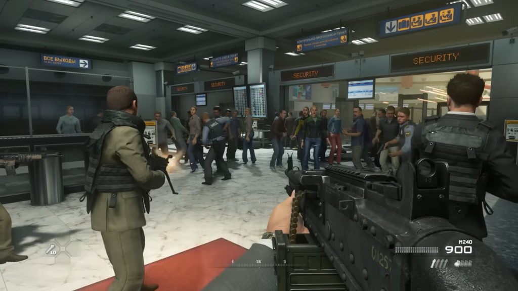 The ultranationalists start shooting at innocent civilians on the Zakhaev International Airport