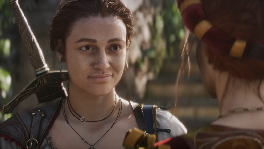 Hero talks to an NPC and smiles