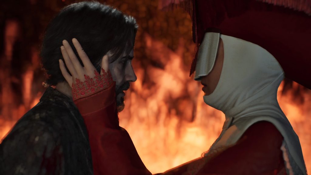 Remothered: Red Nun's Legacy Red Nun holding onto Angelo.