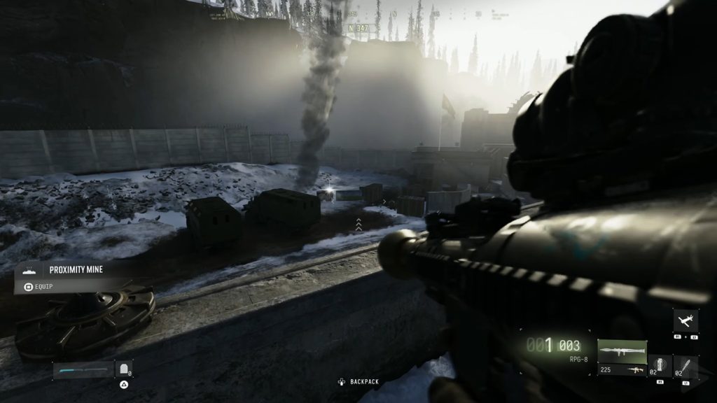 Player holds an RPG and looks at the enemy team that is launching mortars