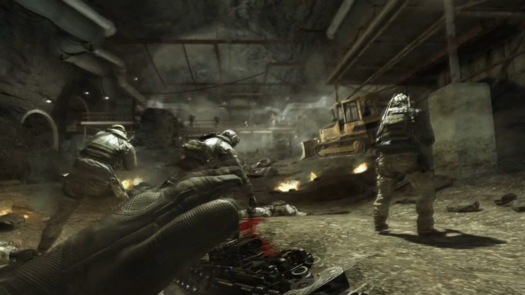 From left, Truck. Sandman, and Grinch, keeps firing at the enemies so that Price and others can leave the mines in time
