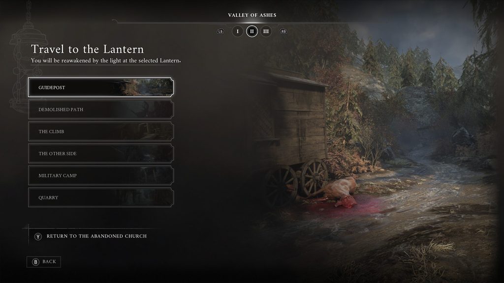 Valor Mortis fast travel menu for chapter 2.